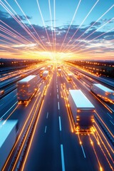 A futuristic highway designed for electric vehicles with wireless charging lanes.