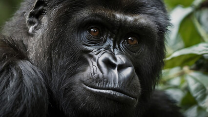 Obraz premium Close-up Portrait of a Wild Gorilla Relaxing in the Jungle