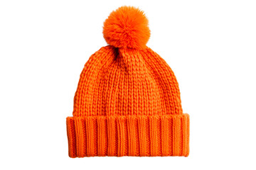 Bright orange knit hat with pom pom for winter fashion
