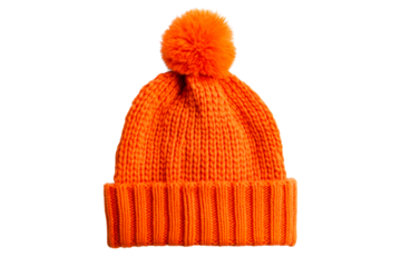Bright orange knit hat with pom pom for winter fashion