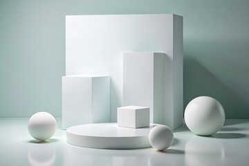 Minimalist White Geometric Podium Display Sphere Rectangles