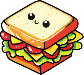 Sandwich Vector Illustration, Cartoon Clipart, and Line Art Design