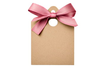 Gift tag with pink ribbon on a transparent background for decorations