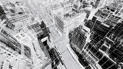 High-angle view of city grid. Abstract urban perspective. Possible use Architectural study