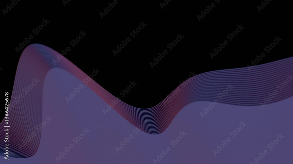 Poster Flowing purple wave lines forming layered curves against a black background, creating a modern and minimal abstract design with fluid motion.