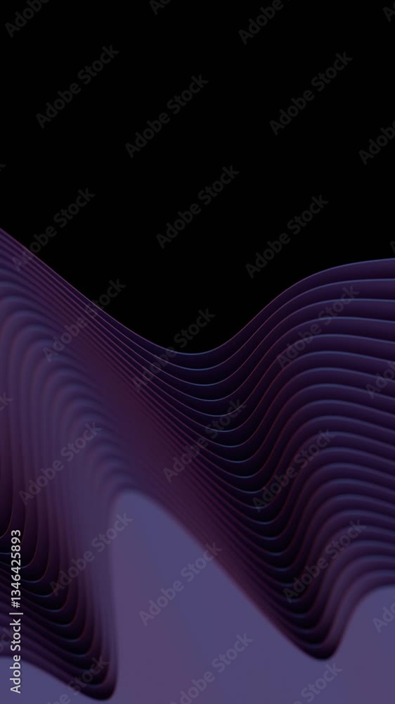 Poster Flowing purple wave lines forming layered curves against a black background, creating a modern and minimal abstract design with fluid motion.