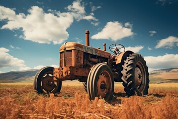 Obraz premium Tractor on a field landscape outdoors vehicle.