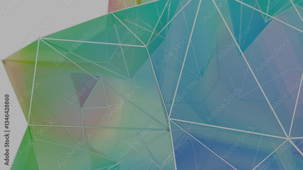 Leinwandbilder a colorful polygon mesh with pastel tones and wireframe lines, forming a delicate, overlapping geome
