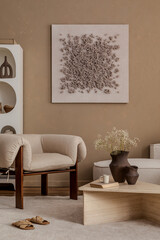Minimalist elegance with organic shapes—this living space embraces neutral tones, tactile materials, and curated décor for a balanced, modern aesthetic.
