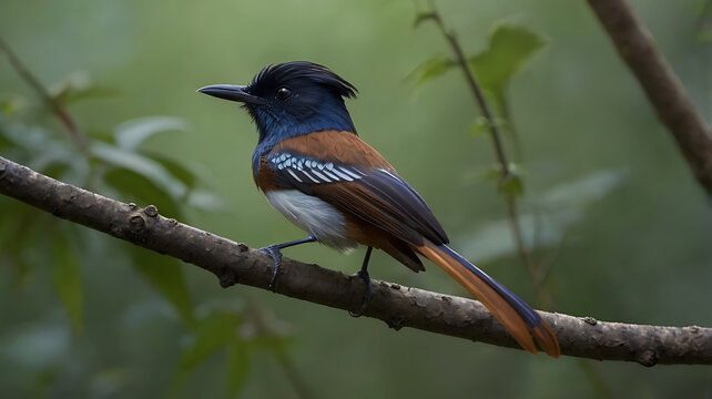 Elegant Monarch Flycatcher Bird Perched on Branch in Natural Habitat