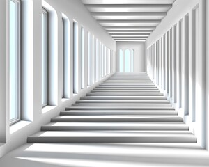 Obraz premium A long white staircase leads to the light at the end