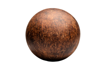 Natural brown sphere with textured surface on transparent background