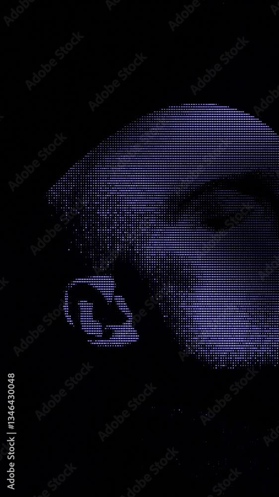 Poster Dark, minimalistic face with subtle digital lines and a mysterious, futuristic aesthetic, capturing a conceptual portrait in a moody, modern style.