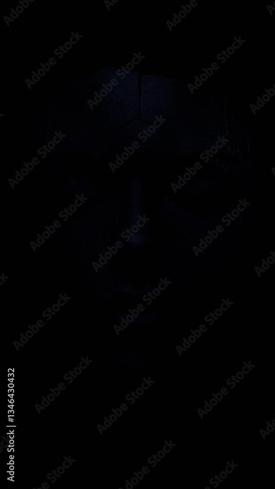 Poster Dark, minimalistic face with subtle digital lines and a mysterious, futuristic aesthetic, capturing a conceptual portrait in a moody, modern style.