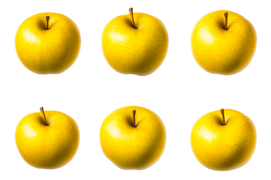 Yellow apples arranged in a grid on a transparent background