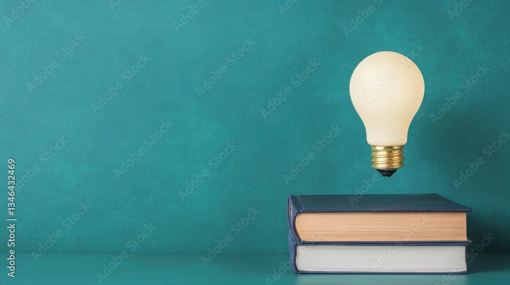 Aufkleber bright light bulb emerging from an open book representing the concept of creative breakthroughs the 