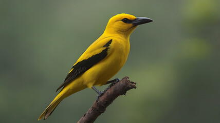 Golden Oriole Bird Perching on Branch in Nature Photography Wildlife