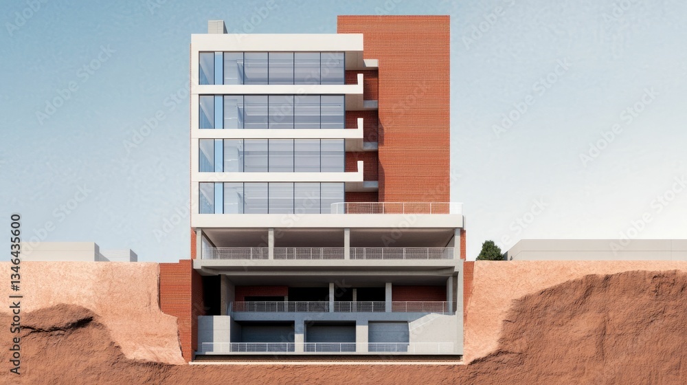 Poster detailed cross section diagram showcasing the structural elements and architectural design of a mode