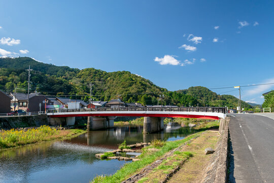 Iwai Ohashi Bridge Over the Gamou River in Iwami, Tottori, Japan (Iwai Onsen Area)