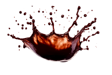 Chocolate splash creating dynamic patterns on a transparent background