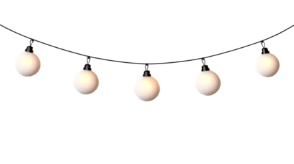 String of hanging white bulbs with a transparent background