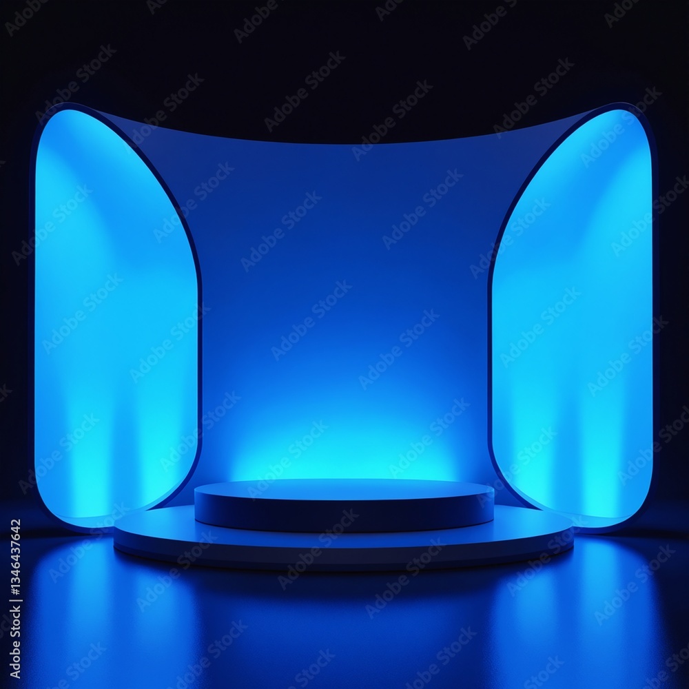 Aufkleber futuristic blue geometric podium sleek minimal product display for advanced tech branding, digital m