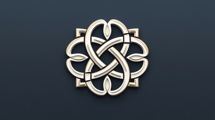 A decorative Thai plate with an intricate geometric design in white and gold on a navy blue background