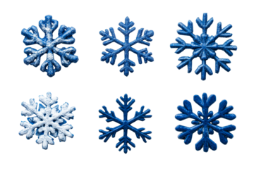 Unique blue snowflakes on a transparent background for winter design