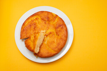 Fresh baked homemade lemon cake on plate
