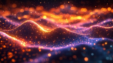 Fototapeta premium Glowing particle waves, abstract background, digital art, vibrant energy