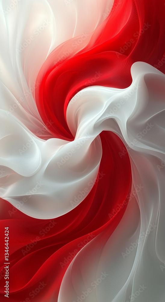 Wall mural Elegant swirl of red and white fabric creating a dynamic, flowing pattern during a creative textile design session Generative AI