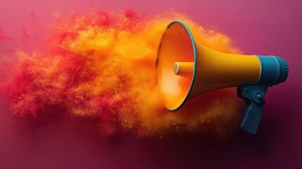 Colorful background and megaphone, concept of marketing and advertising campaigns. The color palette will attract the attention of the audience