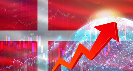 Global financial growth with Denmark flag. Financial growth with Denmark flag on economic background