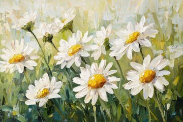 Obraz premium White daisies painted on canvas show a beautiful floral scene