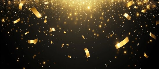 Golden confetti and sparkling lights falling on a dark background