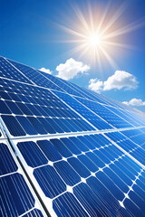 Bright sunlight reflects off solar panels, illustrating the efficiency of renewable energy sources. This representation highlights the importance of green technology for a sustainable future