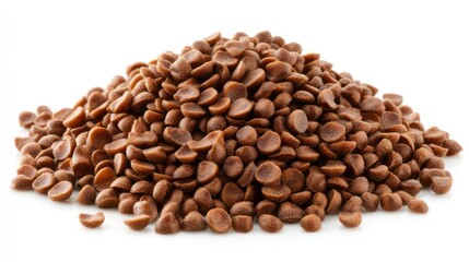 Chocolate chips pile, studio shot, white background, baking ingredient