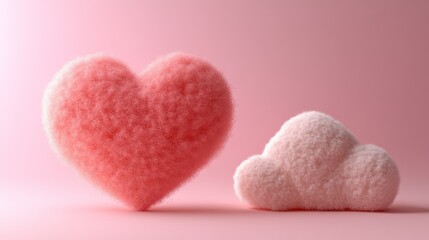 Obraz premium Pink fluffy heart, cloud, pastel background, Valentine's Day, digital art