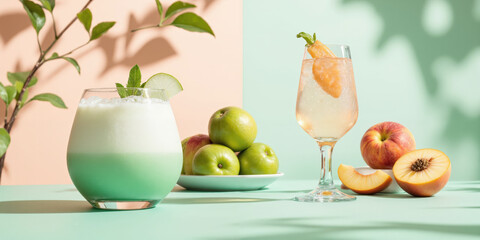 Mint Green & Peach Fizz - A refreshing mix of mint green and peach fizz, perfect for spring holiday campaigns
