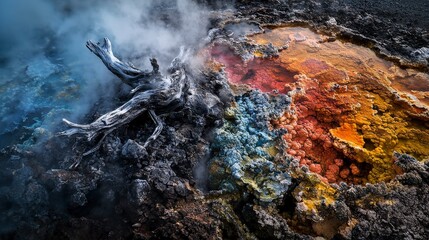 Dynamic hot springs erupting colors geo-thermal area nature photography volcanic landscape aerial view natural wonders