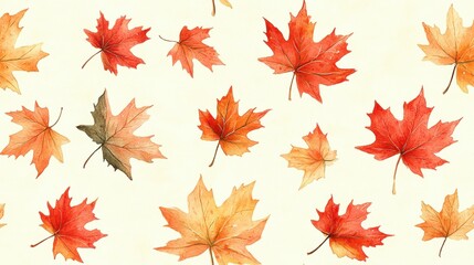 Fototapeta premium Beautiful Seamless Pattern of Autumn Leaves in Warm Colors