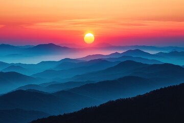 Stunning Sunset Over Blue Mountain Range