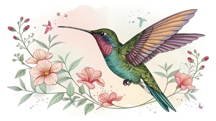 Obraz premium beautiful flying hummingbird design element