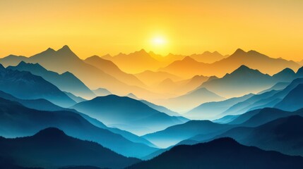 Fototapeta premium Golden Sunrise over Majestic Mountain Range Panorama.