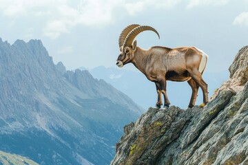 Majestic Ibex Standing on Rocky Mountain Ridge