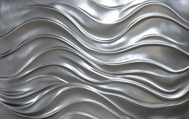 Obraz premium Silver Metallic Waves Texture Background, Abstract Liquid Metal Surface Pattern