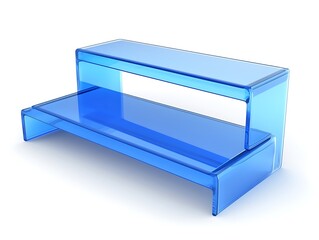 Transparent blue acrylic two tiered display shelf unit