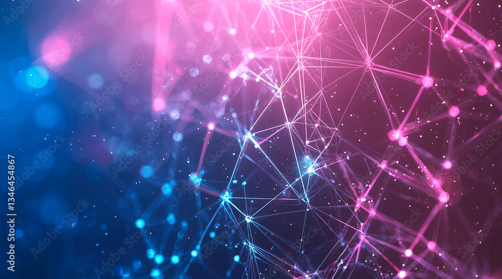 Poster science and technology presentation template with a digital plexus-style network background, copy sp