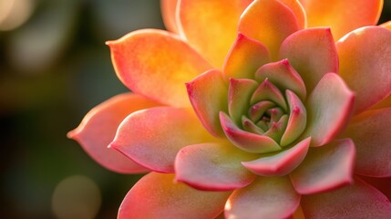 Sunset-lit succulent, close-up, garden bokeh