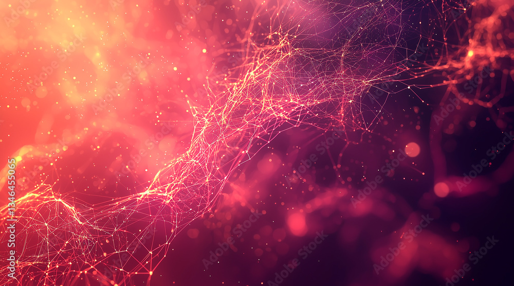 Poster science and technology presentation template with a digital plexus-style network background, copy sp